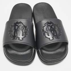 Roberto Cavalli Black Rubber Logo Flat Slides Size 39