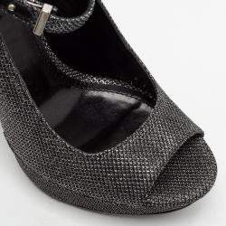 Pre Owned Roberto Cavalli Metallic Silver/Black Glitter Peep Toe Platform Pumps Size 36.5