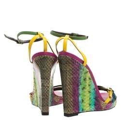 Pre Owned Roberto Cavalli Multicolor Leather And Python Wedge Strappy Sandals Size 37