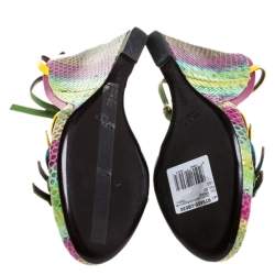 Pre Owned Roberto Cavalli Multicolor Leather And Python Wedge Strappy Sandals Size 37