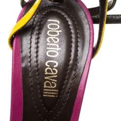 Pre Owned Roberto Cavalli Multicolor Leather And Python Wedge Strappy Sandals Size 37