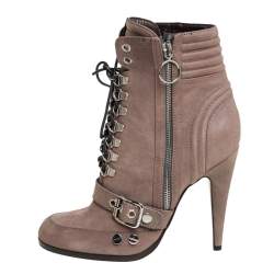 Pre Owned حذاء بوت روبرتو كافالى أربطة مقدمة مستديرة نوبوك رمادى مقاس 39