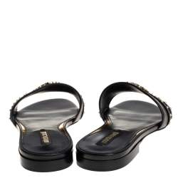 Pre Owned صندل فلات روبرتو كافالي مزخرف مرصع جلد أسود مقاس 36