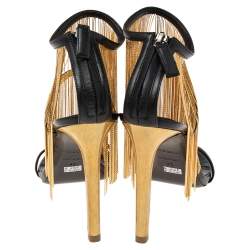 Pre Owned Roberto Cavalli Black Leather Chain Embellished Ankle Strap Sandals Size 40