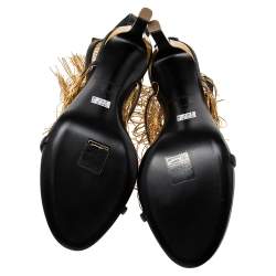 Pre Owned Roberto Cavalli Black Leather Chain Embellished Ankle Strap Sandals Size 40