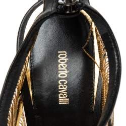 Pre Owned Roberto Cavalli Black Leather Chain Embellished Ankle Strap Sandals Size 40