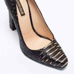 Roberto Cavalli Black/Gold Python Leather Pumps Size 38.5