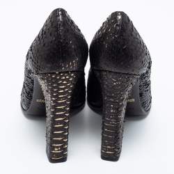 Roberto Cavalli Black/Gold Python Leather Pumps Size 38.5