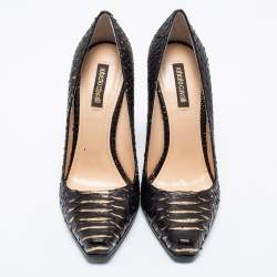 Roberto Cavalli Black/Gold Python Leather Pumps Size 38.5