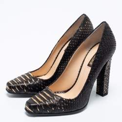 Roberto Cavalli Black/Gold Python Leather Pumps Size 38.5