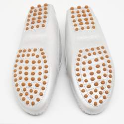 Pre Owned Roberto Cavalli Metallic Silver Iridescent Leather Slip On Loafers Size 39