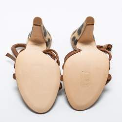 مملوكة مسبقًا Roberto Cavalli Brown Knotted Leather Ankle Strap Sandals Size 39.5