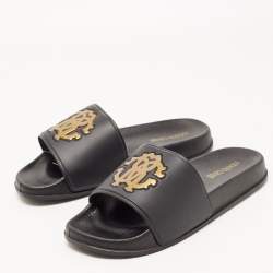Pre Owned Roberto Cavalli Black Rubber Flat Slides Size 38