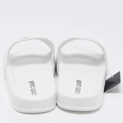 Pre Owned Roberto Cavalli White Rubber Flat Slides Size 39