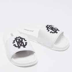 Pre Owned Roberto Cavalli White Rubber Flat Slides Size 39