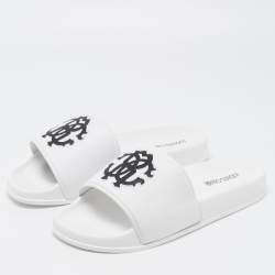 Pre Owned Roberto Cavalli White Rubber Flat Slides Size 39
