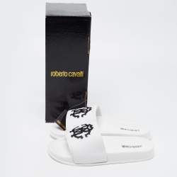 Pre Owned Roberto Cavalli White Rubber Flat Slides Size 39
