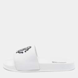 Pre Owned Roberto Cavalli White Rubber Flat Slides Size 39