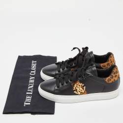 Pre Owned Roberto Cavalli Black Leather and Nubuck Slip On Sneakers Size 36