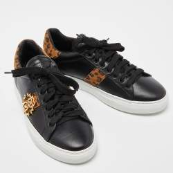 Pre Owned Roberto Cavalli Black Leather and Nubuck Slip On Sneakers Size 36
