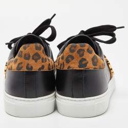 Pre Owned Roberto Cavalli Black Leather and Nubuck Slip On Sneakers Size 36