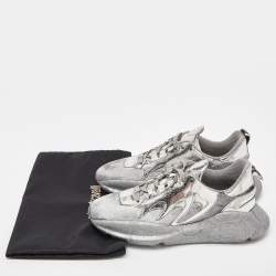 Pre Owned Roberto Cavalli Silver Calfhair and Laminated Leather V1per Lace Up Sneakers Size 37