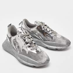 Pre Owned Roberto Cavalli Silver Calfhair and Laminated Leather V1per Lace Up Sneakers Size 37