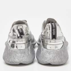 Pre Owned Roberto Cavalli Silver Calfhair and Laminated Leather V1per Lace Up Sneakers Size 37