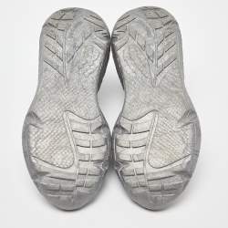 Pre Owned Roberto Cavalli Silver Calfhair and Laminated Leather V1per Lace Up Sneakers Size 37