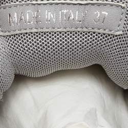 Pre Owned Roberto Cavalli Silver Calfhair and Laminated Leather V1per Lace Up Sneakers Size 37