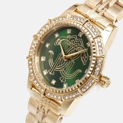 مملوكة مسبقًا Roberto Cavalli Classic RC5L079M0065 Green Dial Gold Plated Stainless Steel Women's Wristwatch 30 mm