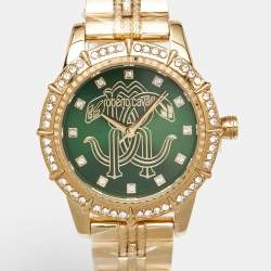مملوكة مسبقًا Roberto Cavalli Classic RC5L079M0065 Green Dial Gold Plated Stainless Steel Women's Wristwatch 30 mm