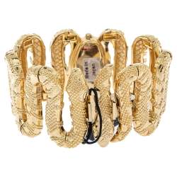 Pre Owned Roberto Cavalli Yellow Gold Plated Stainless Steel Cleopatra R7253195517 Women's Wristwatch 40 MM