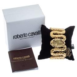 Pre Owned Roberto Cavalli Yellow Gold Plated Stainless Steel Cleopatra R7253195517 Women's Wristwatch 40 MM