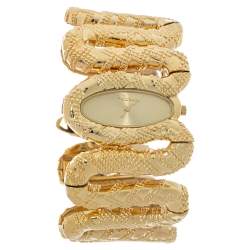 Pre Owned Roberto Cavalli Yellow Gold Plated Stainless Steel Cleopatra R7253195517 Women's Wristwatch 40 MM