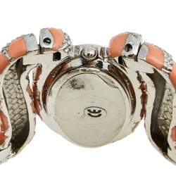Pre Owned Roberto Cavalli Silver Enamel Stainless Steel Cleopatra R7253195525 Women's Wristwatch 40 mm