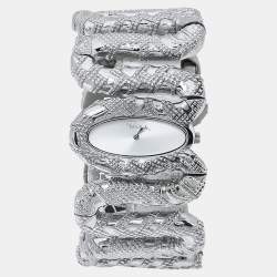 Pre Owned Roberto Cavalli Silver Stainless Steel Cleopatra R7253195515 Women's Wristwatch 40 mm