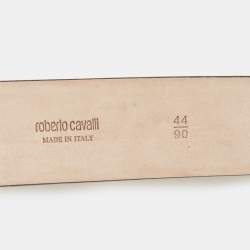 Pre Owned Roberto Cavalli Gold Leather Studded RC Belt 90CM