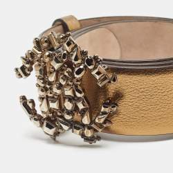 Pre Owned Roberto Cavalli Gold Leather Studded RC Belt 90CM
