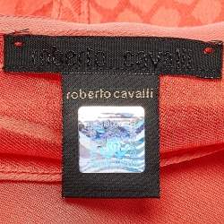 Pre Owned Roberto Cavalli Pink Snake Skin Patterned Silk Scarf 
