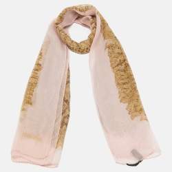 Pre Owned Roberto Cavalli Brown/Pink Python Print Lurex Silk  Scarf