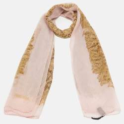 Pre Owned Roberto Cavalli Brown/Pink Python Print Lurex Silk  Scarf