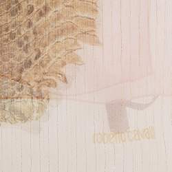 Pre Owned Roberto Cavalli Brown/Pink Python Print Lurex Silk  Scarf