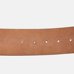 Pre Owned Roberto Cavalli Gold Leather Panther Round Buckle Belt 90CM
