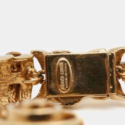 Pre Owned Roberto Cavalli Crystals Two Tone Metal Cuff Bracelet
