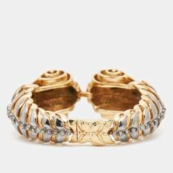 Pre Owned Roberto Cavalli Crystals Two Tone Metal Cuff Bracelet