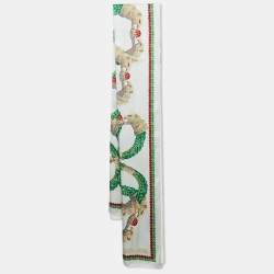 Roberto Cavalli White Glittered Print Satin Silk Scarf