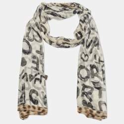 Pre Owned Roberto Cavalli Brown Logo and Leopard Print Silk Stole 
