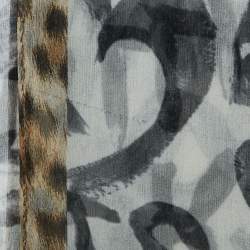 Pre Owned Roberto Cavalli Brown Logo and Leopard Print Silk Stole 