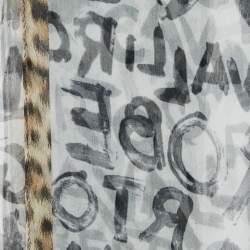 Pre Owned Roberto Cavalli Brown Logo and Leopard Print Silk Stole 